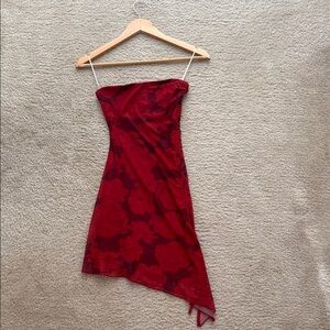 Princess Polly Red Floral Strapless Asymmetrical Slip Dress